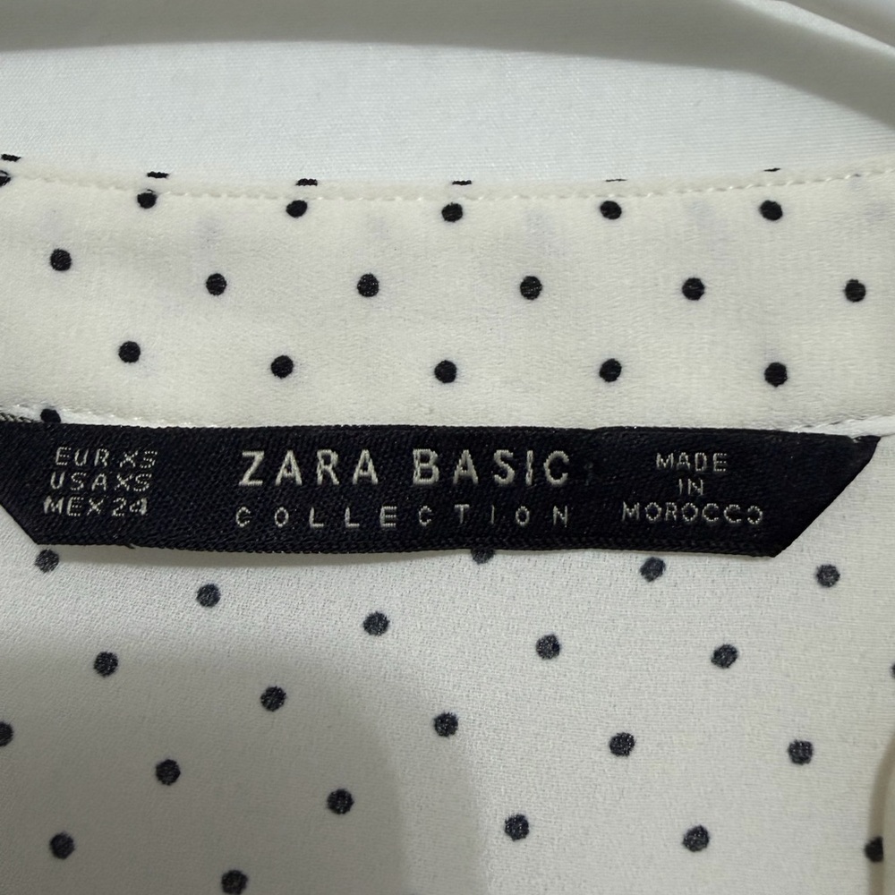 Zara Basic Polka Dot Blouse Zip Front Roll Tab Sl… - image 6